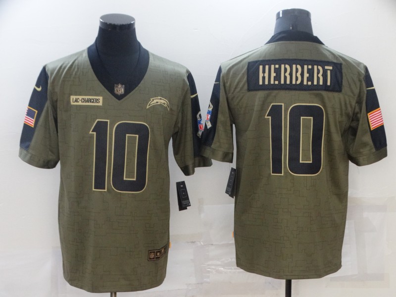 Mens Los Angeles Chargers #10 Justin Herbert Nike Olive 2021 Salute To Service Limited Jersey