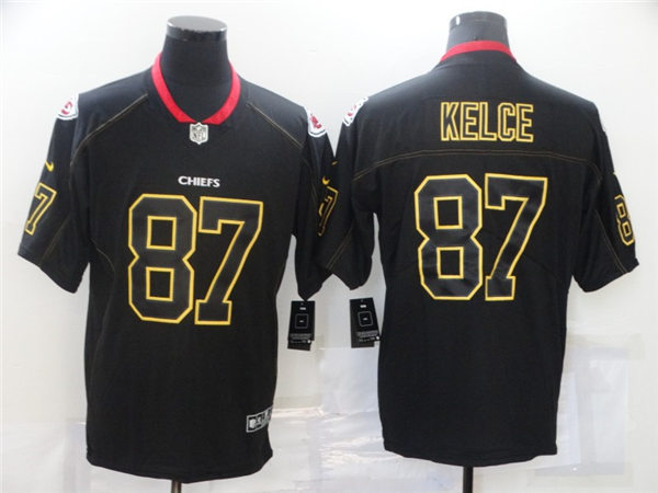 Mens Kansas City Chiefs #87 Travis Kelce Nike Black Golden Edition Vapor Limited Jersey