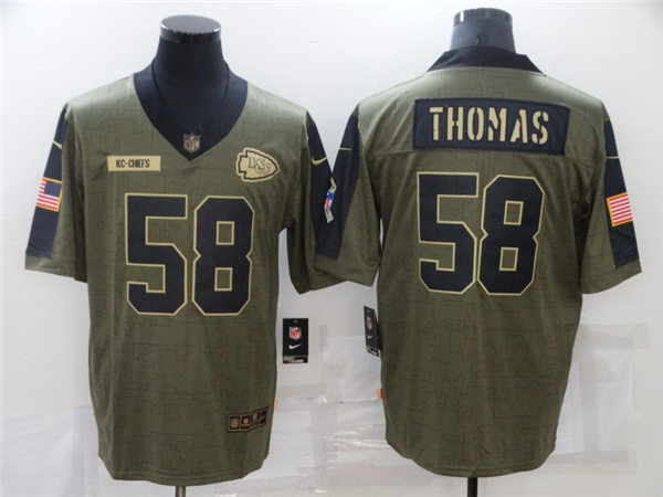Mens Kansas City Chiefs Retired Player #58 Derrick Thomas Nike Olive 2021 Salute To Service Limited Jersey