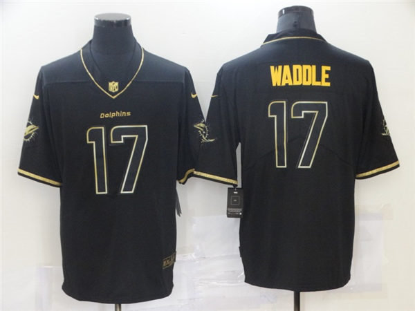 Mens Miami Dolphins #17 Jaylen Waddle Nike Black Golden Edition Vapor Limited Jersey