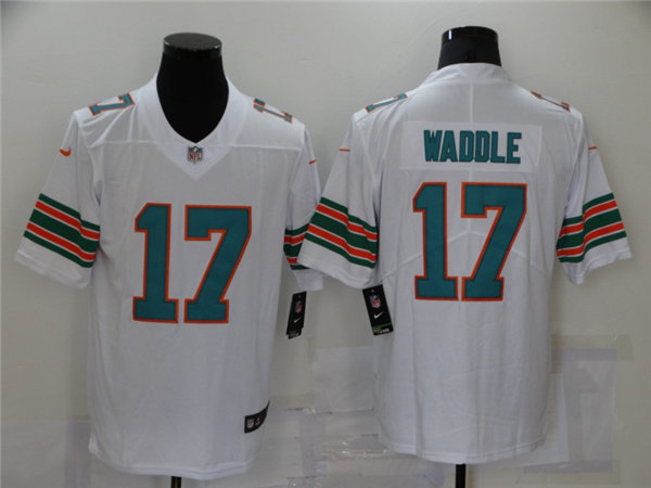 Mens Miami Dolphins #17 Jaylen Waddle Nike White Retro Alternate Vapor Limited Jersey