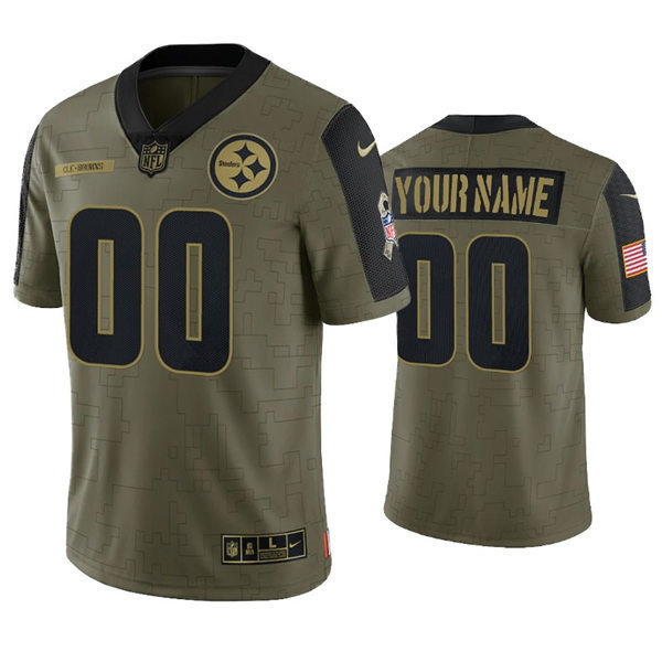 Youth Pittsburgh Steelers Custom Nike Olive 2021 Salute To Service Limited Jersey