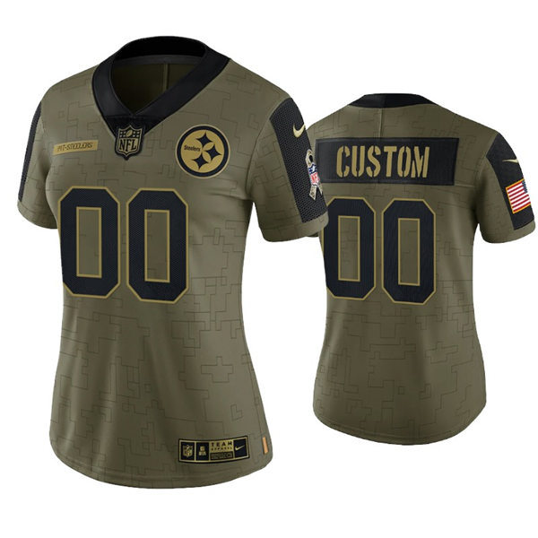 Womens Pittsburgh Steelers Custom Nike Olive 2021 Salute To Service Limited Jersey