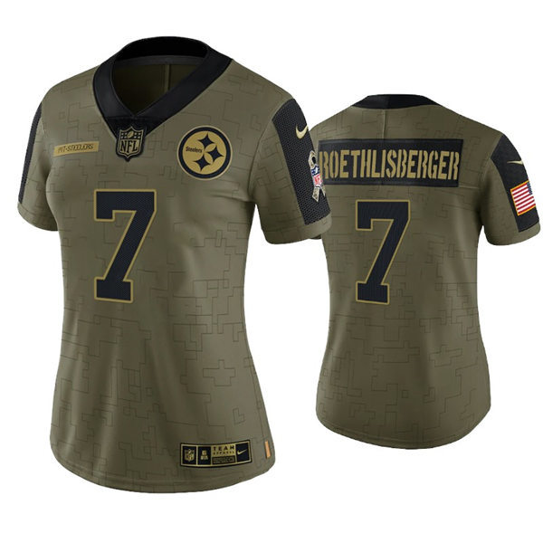 Womens Pittsburgh Steelers #7 Ben Roethlisberger Nike Olive 2021 Salute To Service Limited Jersey