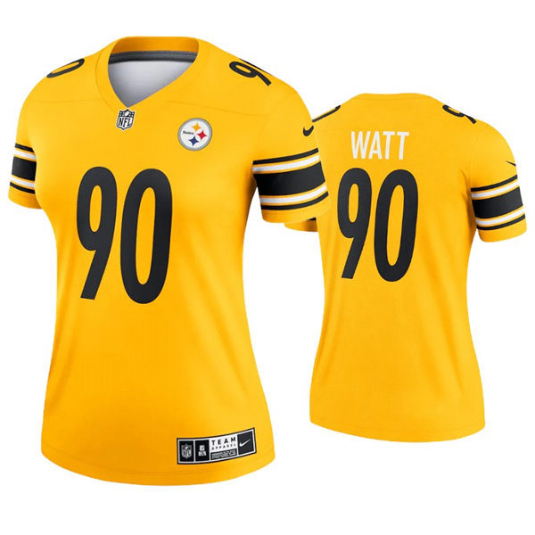 Womens Pittsburgh Steelers #90 T.J. Watt Nike Gold Inverted Legend Jersey