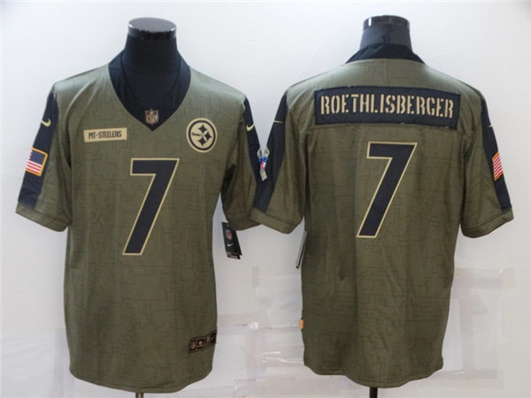 Men's Pittsburgh Steelers #7 Ben Roethlisberger Nike Olive 2021 Salute To Service Limited Jersey
