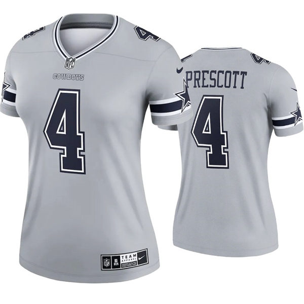 Womens Dallas Cowboys #4 Dak Prescott Nike Silver Inverted Legend Jersey