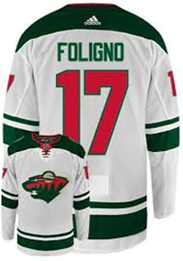 Mens Minnesota Wild #17 Marcus Foligno Adidas Away White Stitched NHL Jersey