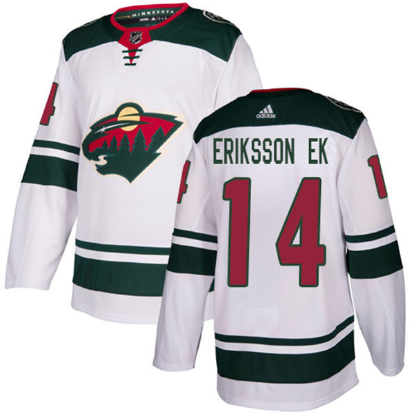 Mens Minnesota Wild #14 Joel Eriksson Ek Adidas Away White Stitched NHL Jersey