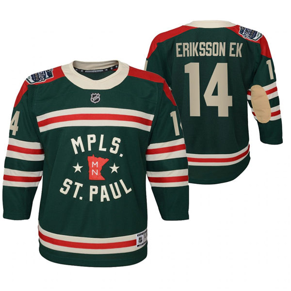 Youth Minnesota Wild #14 Joel Eriksson Ek Adidas Green 2022 Winter Classic State of Hockey Jersey