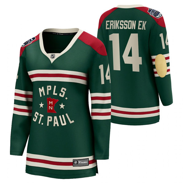 Womens Minnesota Wild #14 Joel Eriksson Ek Adidas Green 2022 Winter Classic State of Hockey Jersey