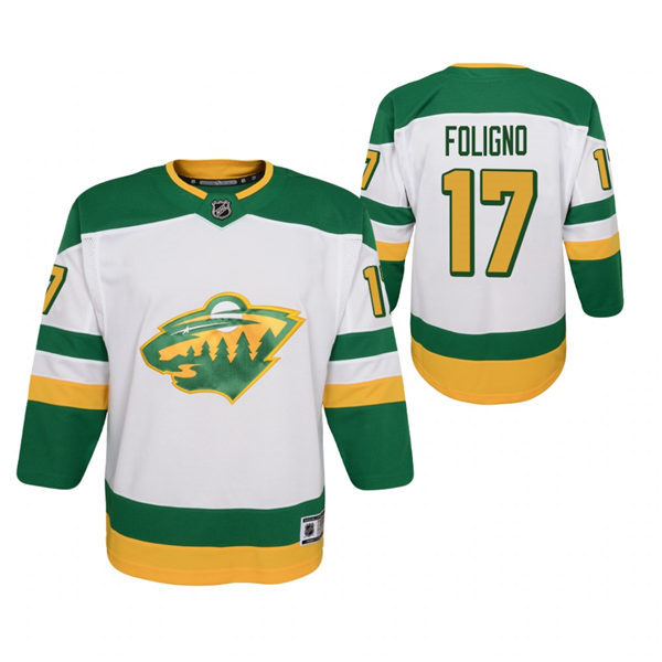 Youth Minnesota Wild #17 Marcus Foligno Adidas White 2021 Reverse Retro Jersey