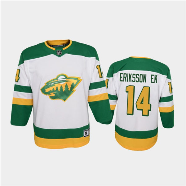 Youth Minnesota Wild #14 Joel Eriksson Ek Adidas White 2021 Reverse Retro Jersey