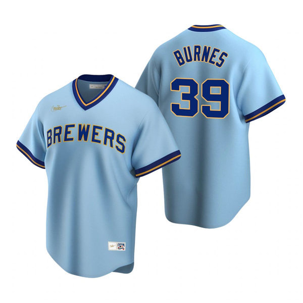 Mens Milwaukee Brewers #39 Corbin Burnes Nike Powder Blue Cooperstown Collection Jersey