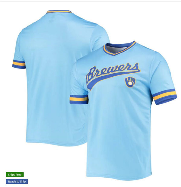 Mens Milwaukee Brewers Blank Powder Blue Royal Cooperstown Collection Team Jersey