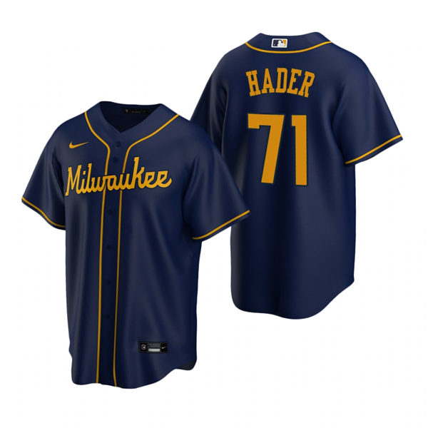 Youth Milwaukee Brewers #71 Josh Hader Nike Navy Alternate Jersey