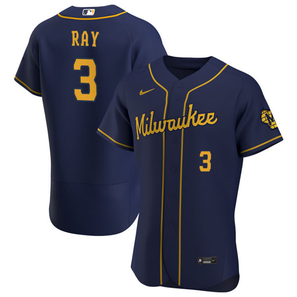 Mens Milwaukee Brewers #3 Corey Ray Nike Navy Alternate FlexBase Jersey
