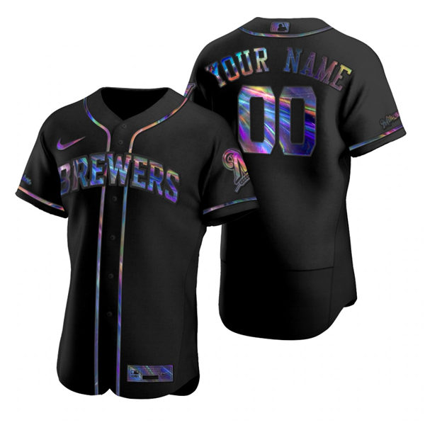 Mens Milwaukee Brewers Custom Nike Black Holographic Golden Edition Jersey