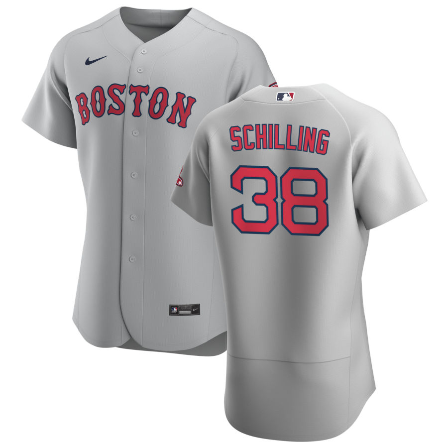 Mens Boston Red Sox Retired Playe #38 Curt Schilling Nike Gray Road Flex Base Jersey