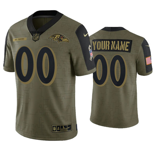 Mens Baltimore Ravens Custom Nike Olive 2021 Salute To Service Limited Jersey