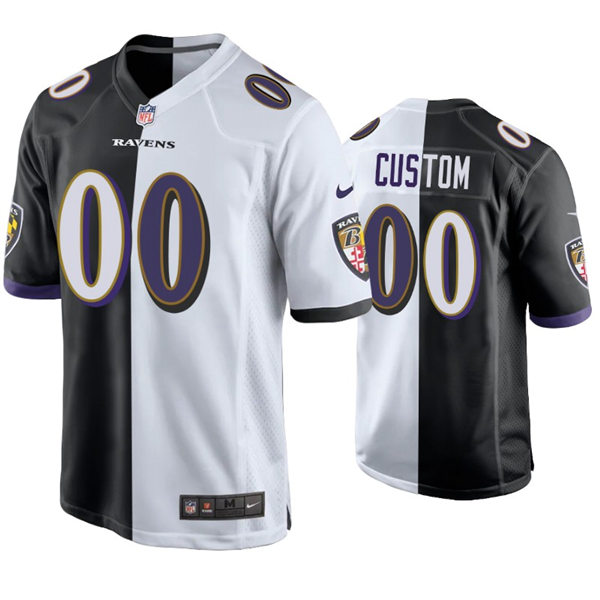 Mens Baltimore Ravens Custom Nike Black White Split Two-Tone Jersey