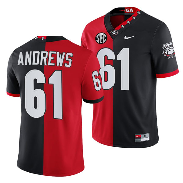 Mens Georgia Bulldogs #61 David Andrews Nike Red Black Mascot Split Two-Tone Football Jersey