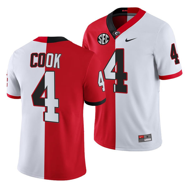 Mens Georgia Bulldogs #4 James Cook Nike Red White Split Two Tone Football Jersey