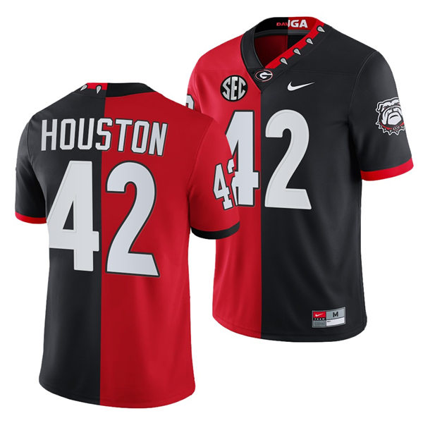 Mens Georgia Bulldogs #42 Justin Houston Nike Red Black Mascot Split Two-Tone Football Jersey