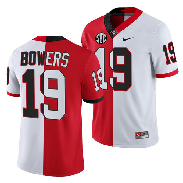 Mens Georgia Bulldogs #19 Brock Bowers Nike Red White Split Two Tone Football Jersey