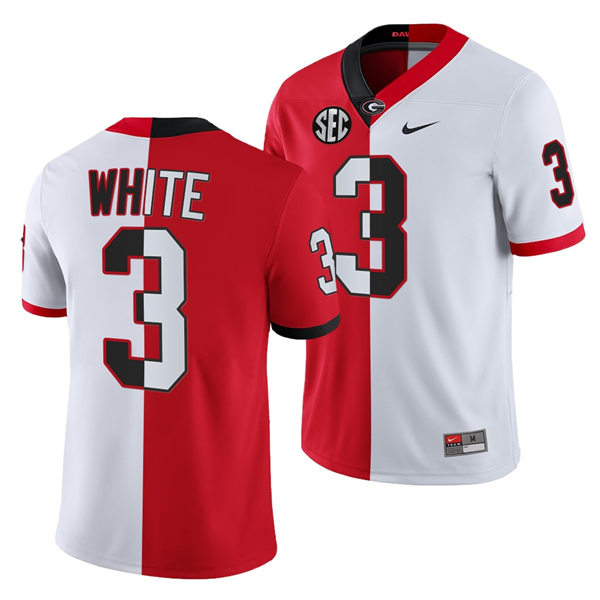 Mens Georgia Bulldogs #3 Zamir White Nike Red White Split Two Tone Football Jersey