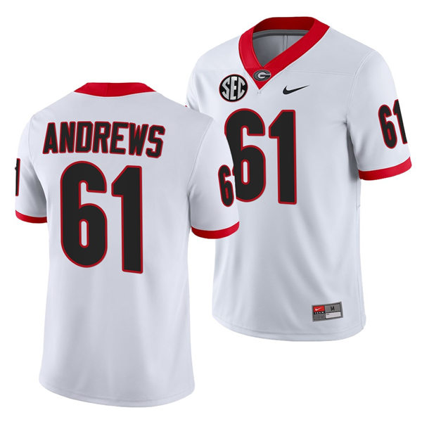 Mens Georgia Bulldogs #61 David Andrews Nike White College Football Game jersey