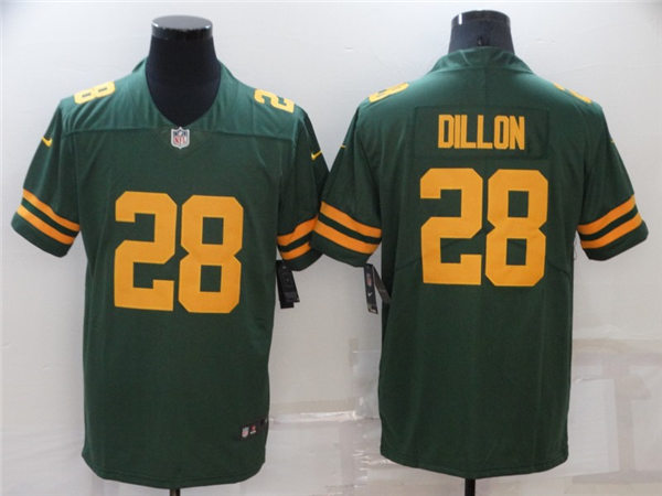 Mens Green Bay Packers #28 A.J. Dillon Nike 2021 Green Alternate Retro 1950s Throwback Uniforms Jersey