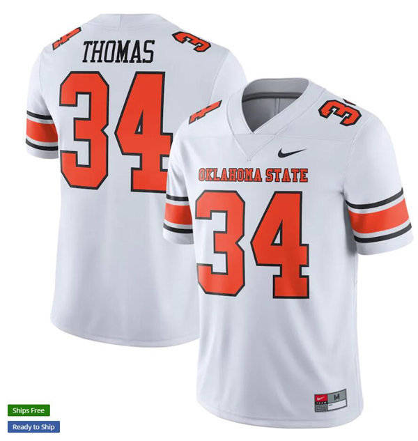 Mens Oklahoma State Cowboys #34 Thurman Thomas Nike White Vapor Limited Football Jersey