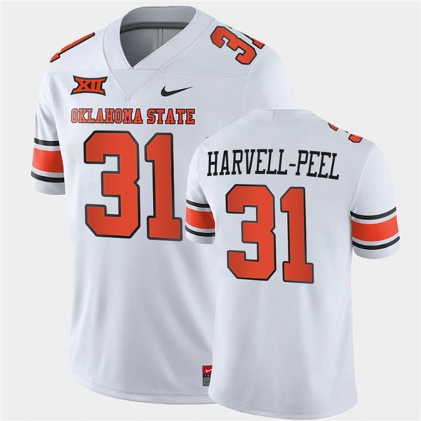 Mens Oklahoma State Cowboys #31 Kolby Harvell-Peel Nike White Vapor Limited Football Jersey