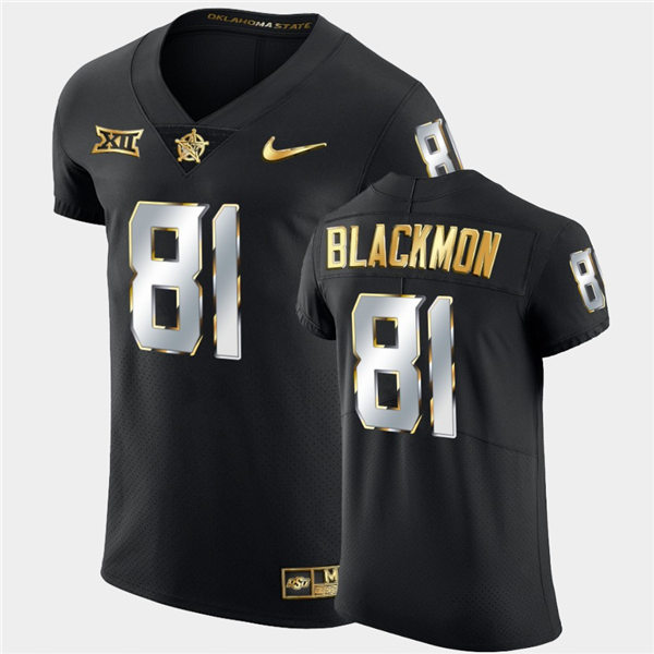 Mens Oklahoma State Cowboys #81 Justin Blackmon Black Golden Edition Alumni Elite Jersey