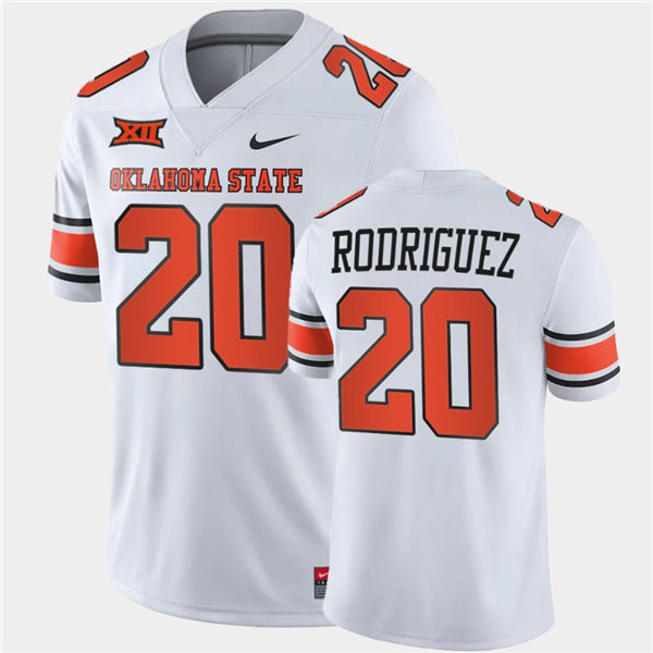 Mens Oklahoma State Cowboys #20 Malcolm Rodriguez Nike White Vapor Limited Football Jersey