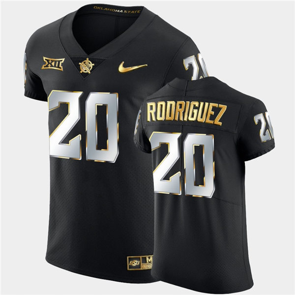 Mens Oklahoma State Cowboys #20 Malcolm Rodriguez Nike Black Golden Edition College Football Jersey