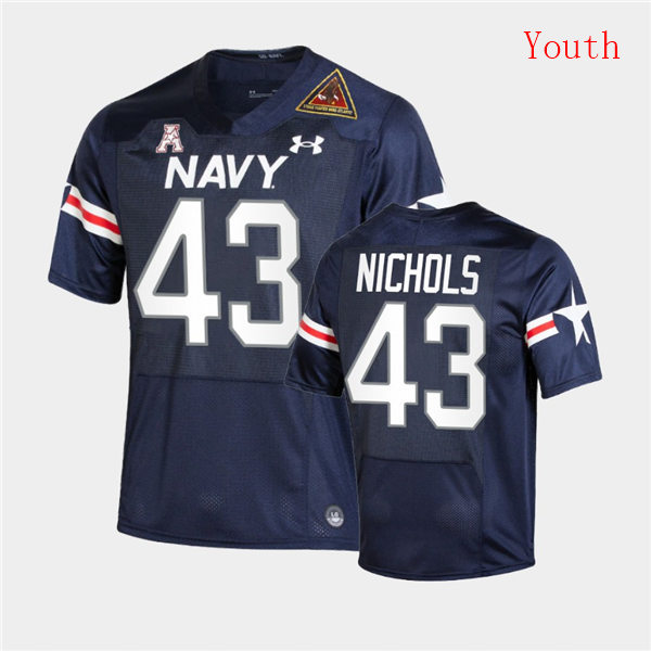Youth Navy Midshipmen #43 Bijan Nichols Fly Navy Under Armour Navy Alternate Football Jersey