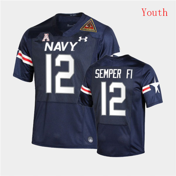Youth Navy Midshipmen #12 Semper Fi Fly Navy Under Armour Navy Alternate Football Jersey