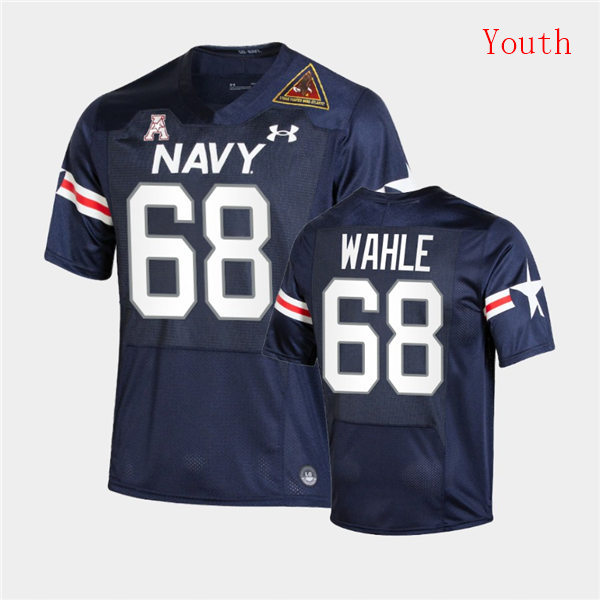 Youth Navy Midshipmen #68 Mike Wahle Fly Navy Under Armour Navy Alternate Football Jersey