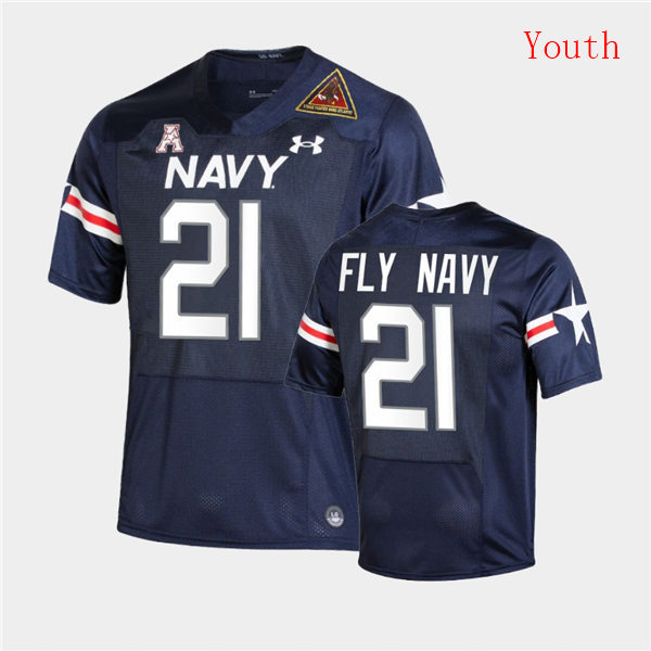 Youth Navy Midshipmen #21 Navy Fly Fly Navy Under Armour Navy Alternate Football Jersey