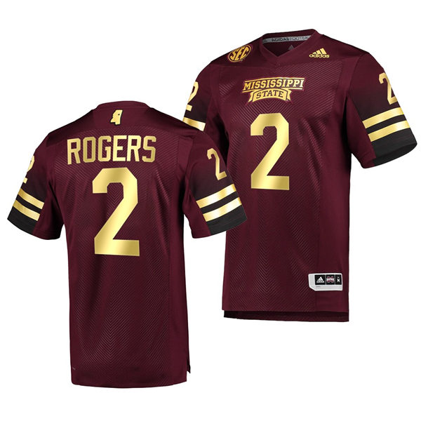 Mens Mississippi State Bulldogs #2 Will Rogers adidas Maroon Gold College Football Jersey
