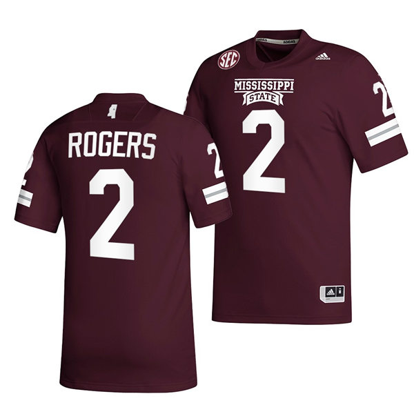 Mens Mississippi State Bulldogs #2 Will Rogers adidas Maroon College Football Game Jersey