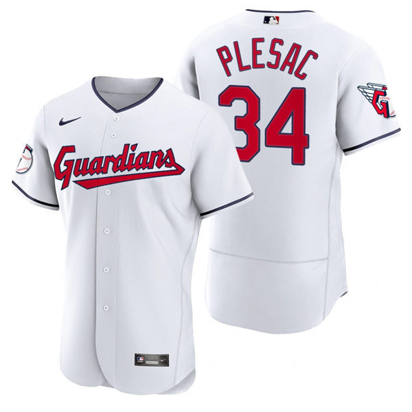Mens Cleveland Guardians #34 Zach Plesac Nike 2022 White Home Flex Base Authentic Player Jersey