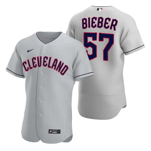 Mens Cleveland Guardians #57 Shane Bieber Nike 2022 Grey Road Flex Base Authentic Player Jersey