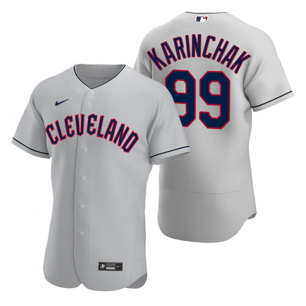 Mens Cleveland Guardians #99 James Karinchak Nike 2022 Grey Road Flex Base Authentic Player Jersey