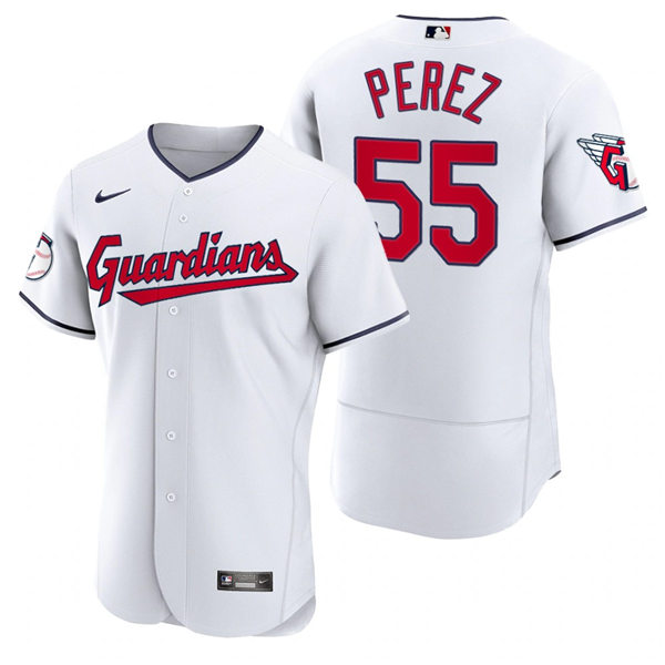 Mens Cleveland Guardians #55 Roberto Perez Nike 2022 White Home Flex Base Authentic Player Jersey