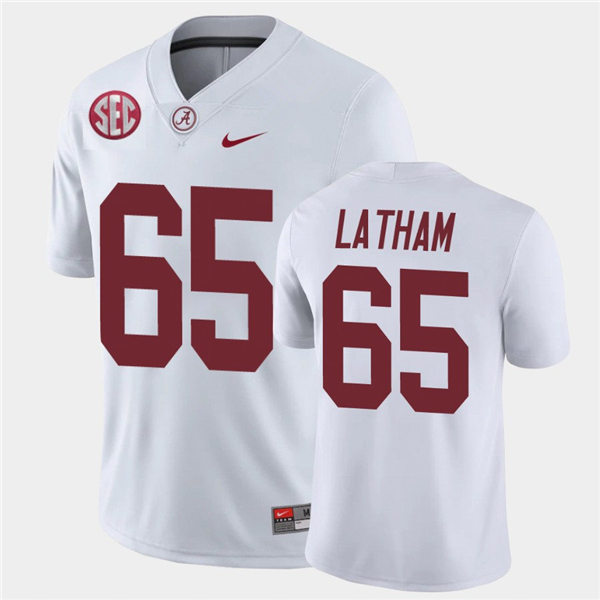 Mens Alabama Crimson Tide #65 JC Latham Nike White College Football Game Jersey