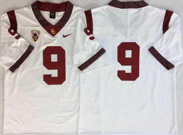 Mens USC Trojans #9 Raesjon Davis Nike White Without Name College Football Game Jersey