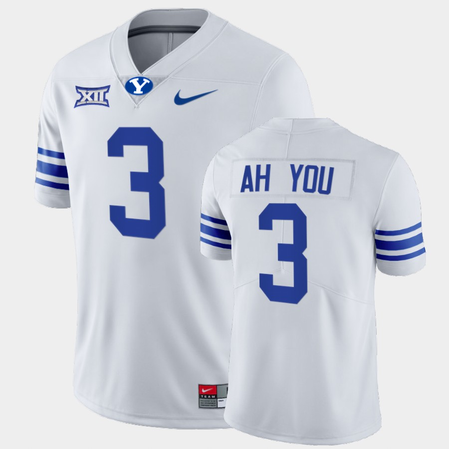 Men BYU Cougars #3 Chaz Ah You Nike White College Football Game Jersey